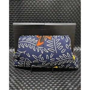 Midnight Botanical Wood Frame Multicolor Ankara Clutch Purse Bag
